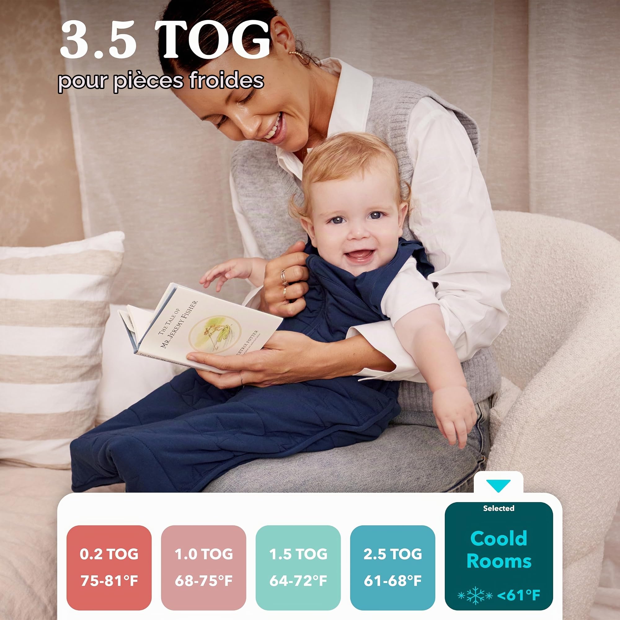 Love To Dream™ Swaddle UP™ Gigoteuse de transition, taille L (8,5-11 kg) - Grise | Extra chaude, coupe ajustée, ailettes zippées | 3,5 Tog | Hiver/automne 14-16 °C | Coton | Zip double sens