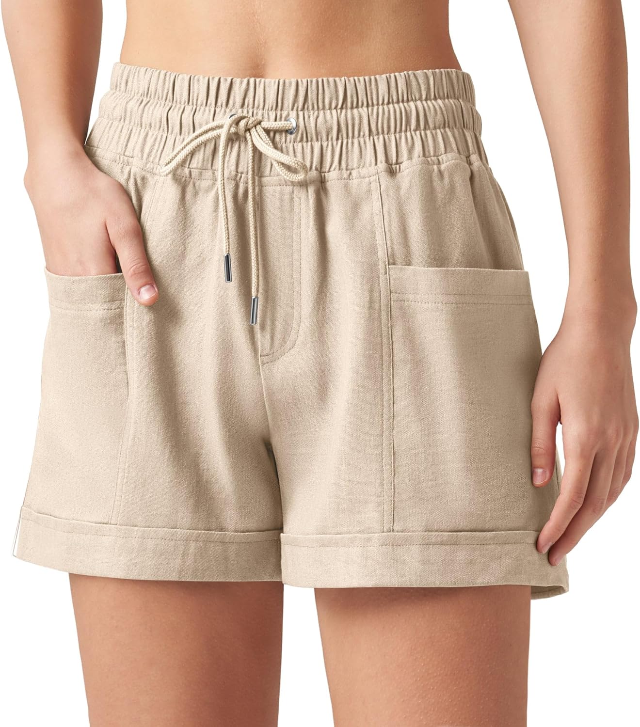Willit Women's Linen Shorts Casual Summer Shorts High Waisted Comfy Pull On Shorts with Pockets 4" - Image 2