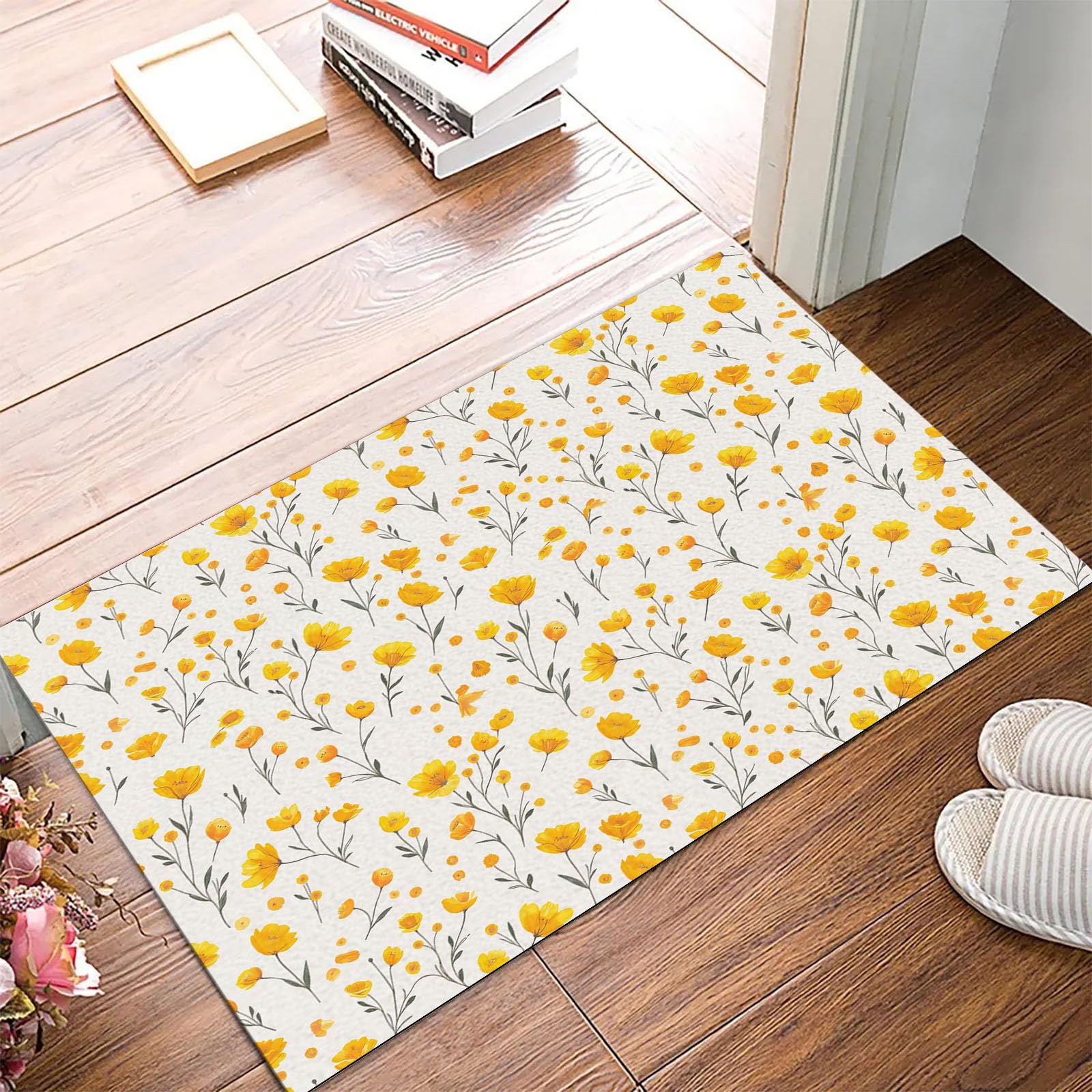 Paillasson à fleurs sauvages jaunes tapis pliable 80x120cm pour porte d'entrée