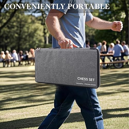 Miniatura 7 de Juego de ajedrez Staunton de 15 pulgadas con estuche de viaje, tablero de madera de torneo profesional, 2 reinas adicionales y bolsa de