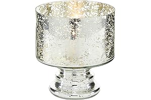 Deco 79 6x6x7 Silver Pillar Hurricane Lamp with Faux Mercury Glass Finish