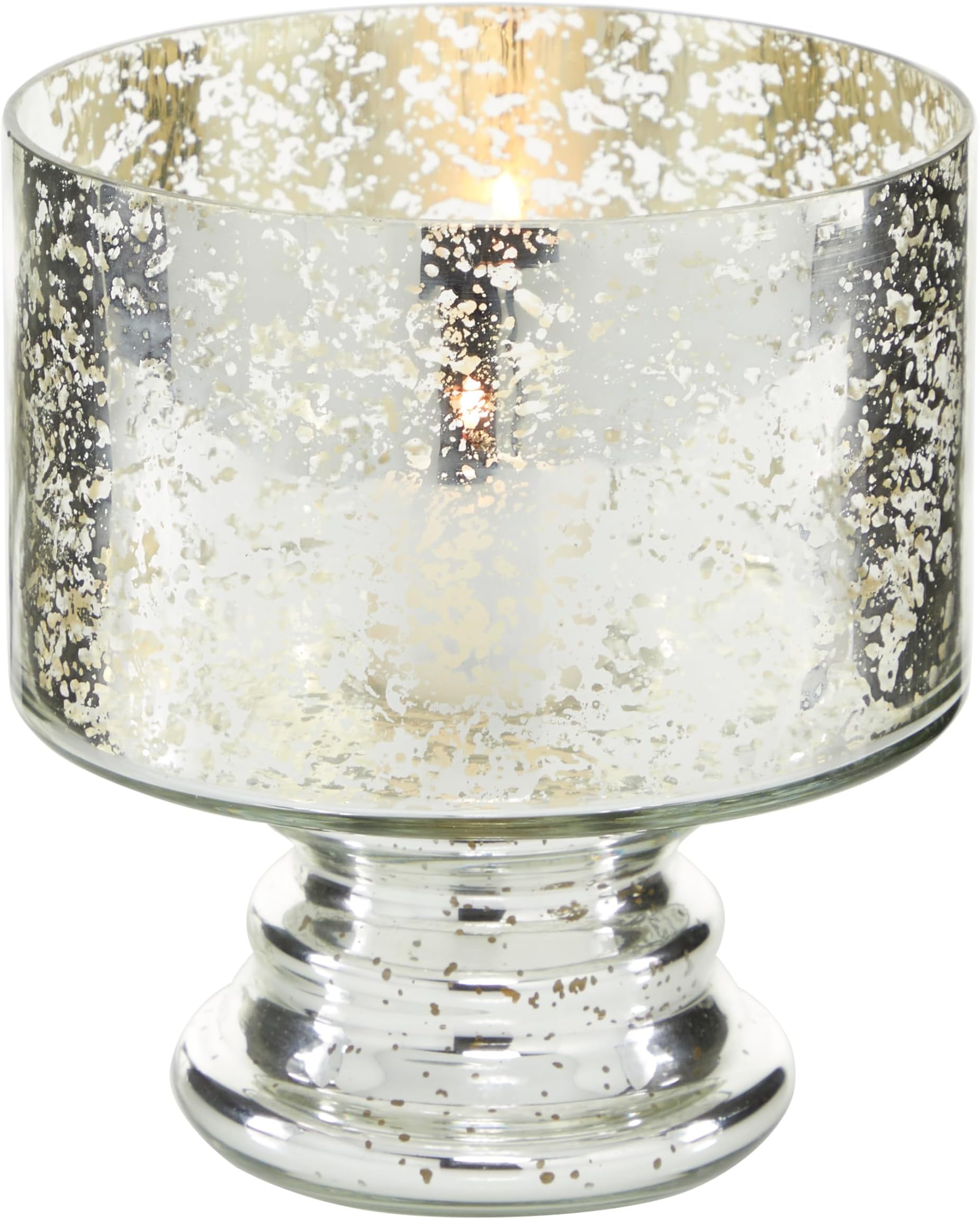 Glass Candle Holder Silver 6"D, 7"H - 24669
