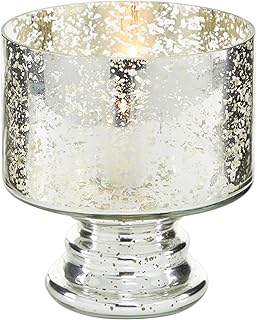 Deco 79 Glass Handmade Turned Style Pillar Hurricane Lamp with Faux Mercury Glass finish, 6" x 6" x 7", Silver