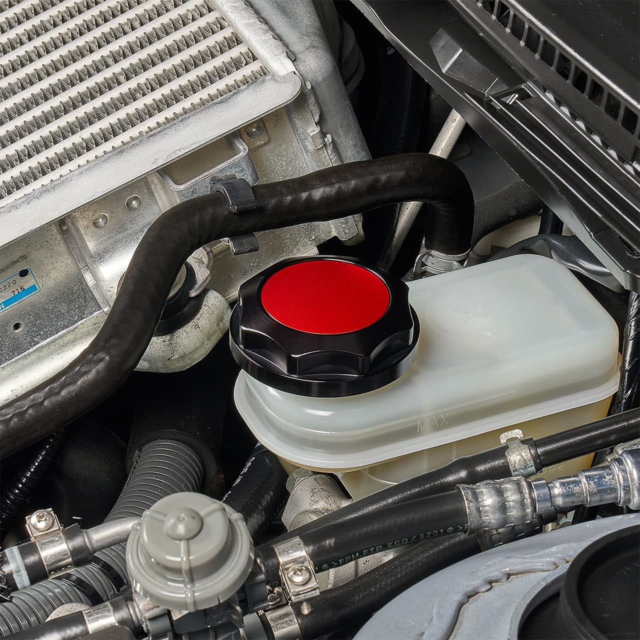 IAG Revolve Brake Fluid Reservoir Cap w/Anodized Color Accent for Subaru 02-24 WRX, 04-21 STI, 05-09 LGT, 04-08 FXT, 13-24 BRZ (Red)