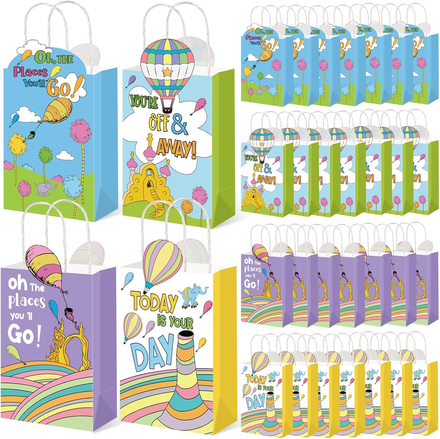 Marhpveua 24 Pcs Oh the Place You'll Go Party Bags Kindergarten Graduation Paper Favor Bags with Handles for Preschool Graduation Classroom Decor Supplies