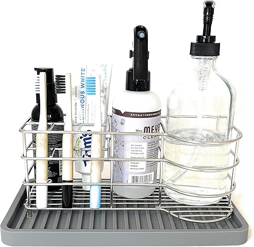 Miniatura 3 de Happitasa - Bandeja organizadora para fregadero de cocina de silicona, soporte de esponja y protector de encimera, estilo de líneas rectas (gris, 10