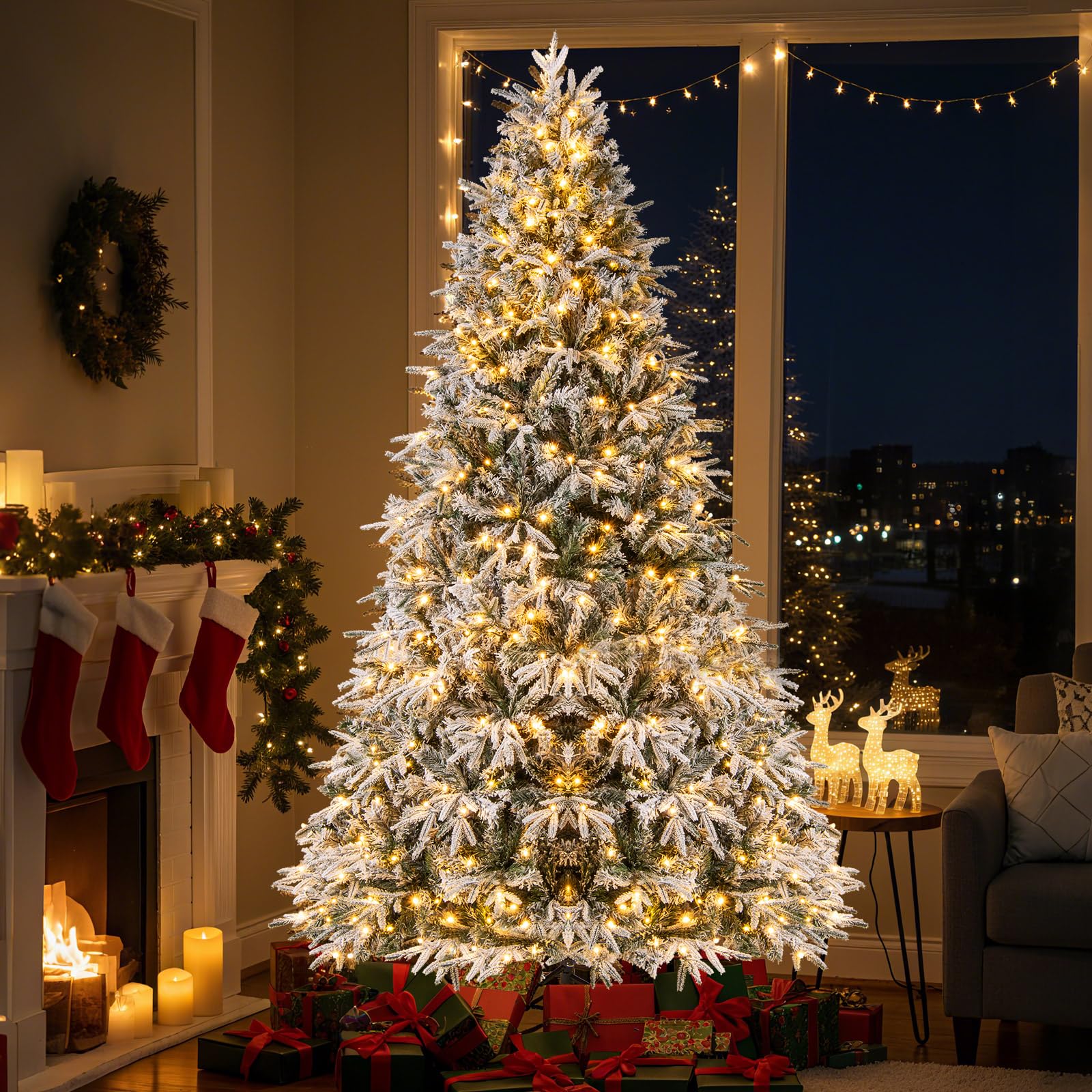 LIFEZEAL 240/270 cm Sapin de Noël Artificiel Enneigé Illuminé