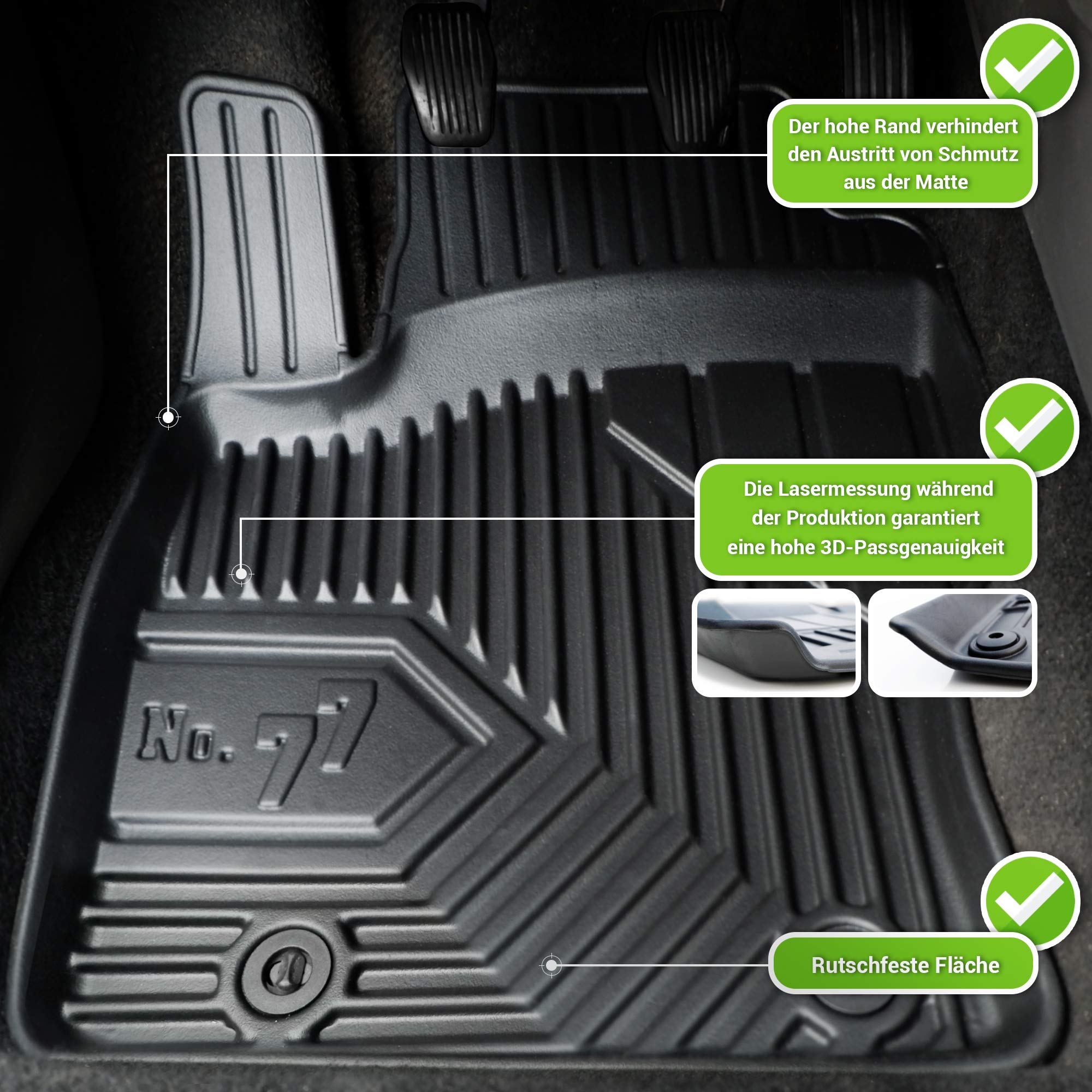 moto-MOLTICO Gummimatten Auto, 4-teiliges Set, Allwetter Gummi Fußmatten mit Rand, Antirutsch & Wasserfest Autoteppiche - passend für Ford Focus I 1998-2004