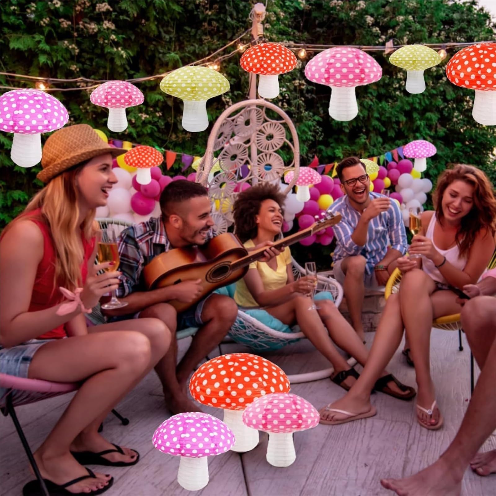 Linternas Papel Farolillos De Papel con Forma Seta, Adornos Colgantes For Fiestas Cumpleaños En El Jardín Decoración