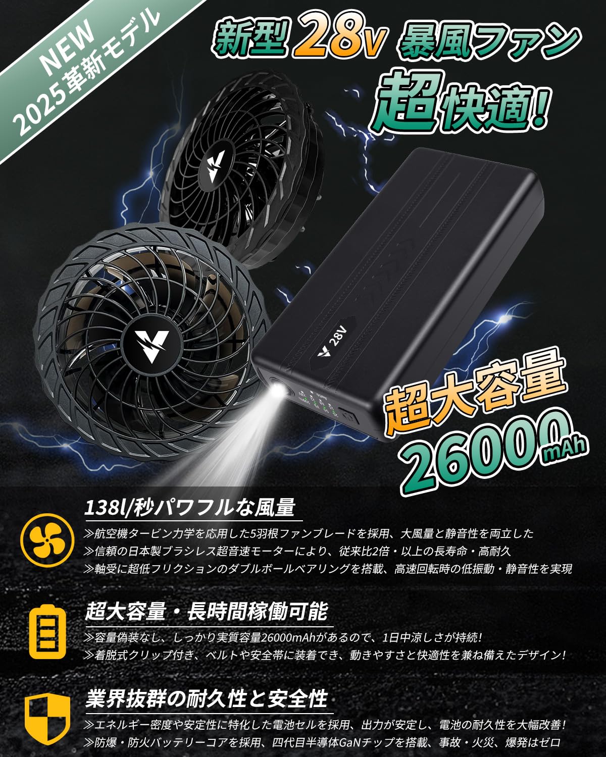 空調服　ファンバッテリー　28V ハイパワー 楽天市場】【50%クーポン】[即日出荷] Divaiz 12V専用ハイパワー