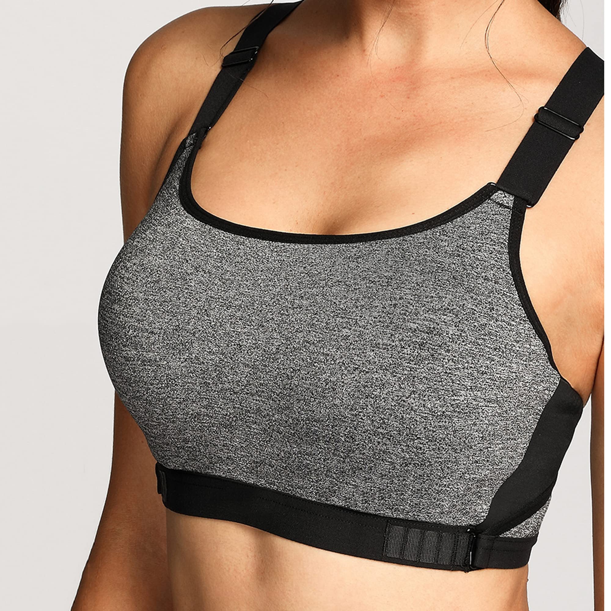 Damski przedni regulowany biustonosz sportowy o wysokim uderzeniu, pełne pokrycie na racerback Bralette, do biegania fitness biustonosze odciążające topy (kolor: Szary, rozmiar: 70B)