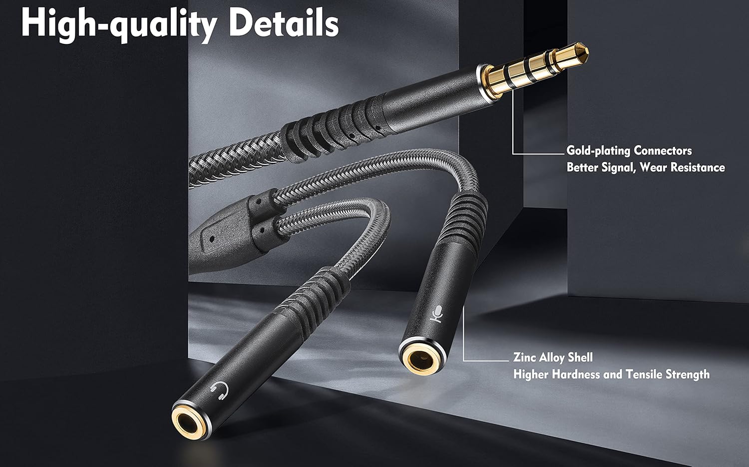 Headset Mic 3.5mm Audio Stereo Y Splitter, Headphone Jack Adapter for Gaming Headset Xbox One PS4 Cell Phone black