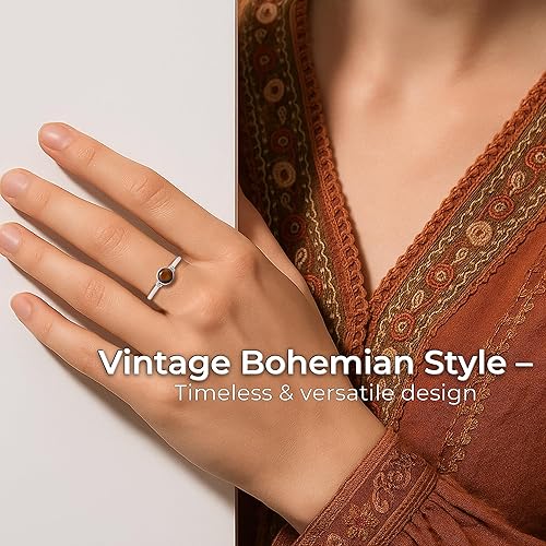 Miniatura 5 de Tiger Eye Round Stone Delicate Ring 925 Sterling Silver Vintage Tribal Gipsy Boho Look