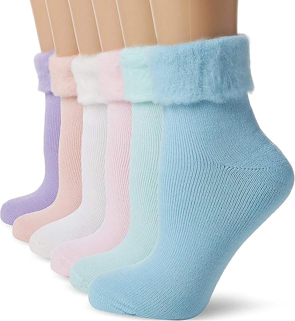 FM London (6-Pack) Extra Warm Womens Super Soft Thermal Bed Socks in Pastel Colours (Size:UK 4-8) | Fluffy Socks Womens Ideal for Cold Evenings | Fleece Lining, Cosy, Comfortable