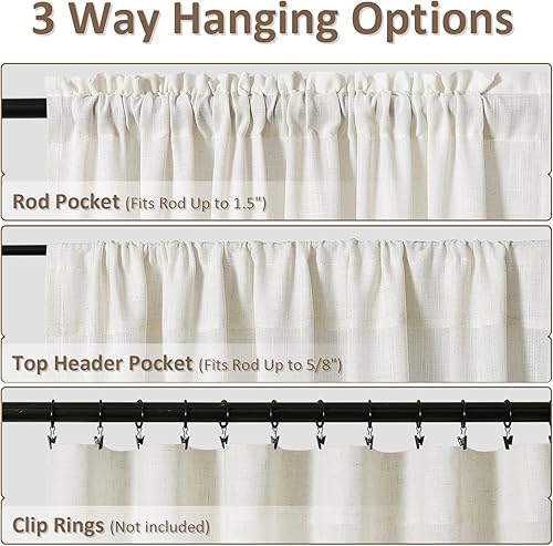Miniatura 5 de Guken Cortinas de lino neutro de 72 pulgadas de largo, cortinas bohemias semitransparentes para cabaña, dormitorio, sala de estar, cortinas de