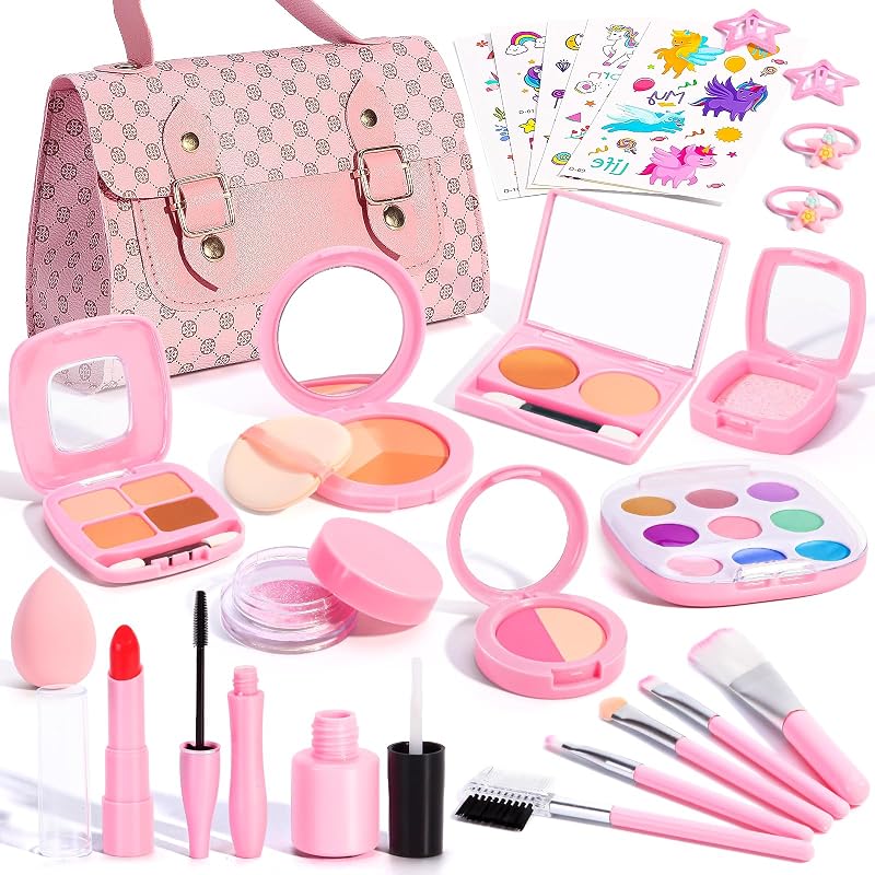Toddlers Pretend Play Makeup Set for Kids 3-5, Fake Makeup for Girl Gifts | Toddler Purse Make up Kit Toys for 3 4 5 6 7 Year Old Little Girls Birthday Gift
