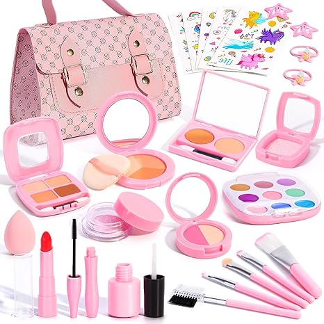 Toddlers Pretend Play Makeup Set for Kids 3-5, Fake Makeup for Girls with Toddler Purse, Make up Kit Toys for 3 4 5 6 7 Year Old Little Girls Birthday Gift