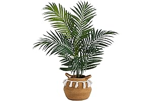 Nearly Natural 52-Inch Artificial Kentia Palm Tree with Woven Boho Planter