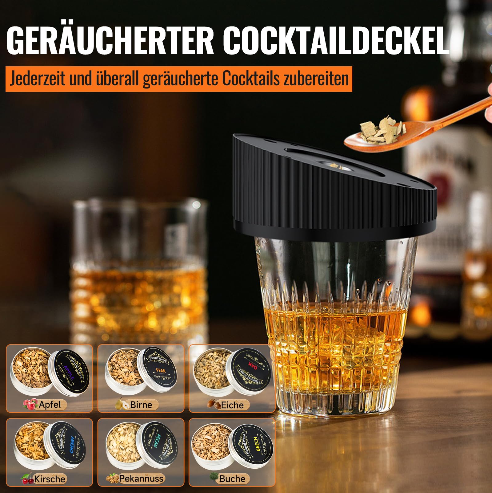 Kit De Ahumador De Cóctel Con Antorcha, 8 Sabores De Chips De Madera Bourbon Kit De Infusor De Ahumador De Whisky Kit De Ahumador De Bebidas