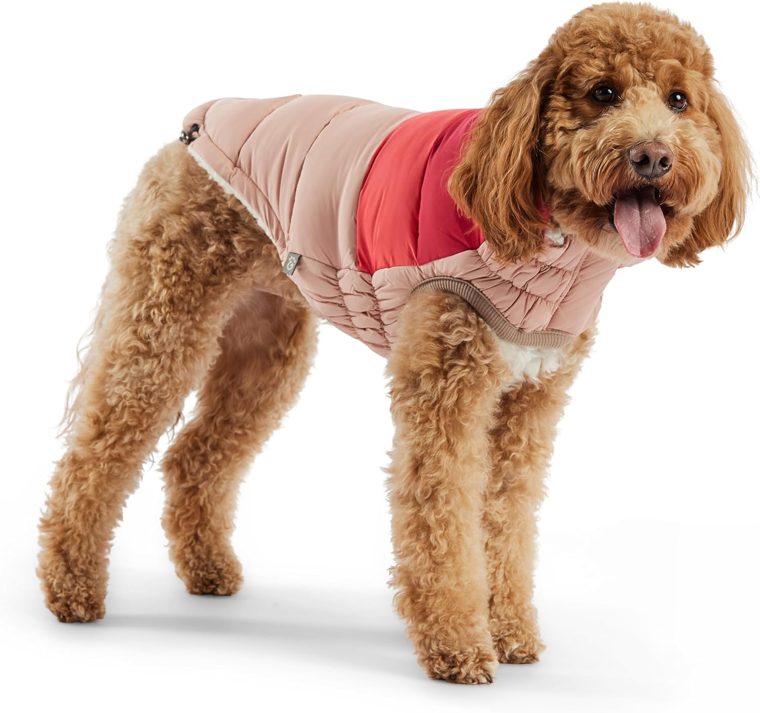 GF PET Color Block Dog Puffer Jacket - Lightweight & Insulated Winter Coat - Stylish & Comfortable Pet Jacket for Cold Weather - Adjustable Fit for Dogs - Large, Pink