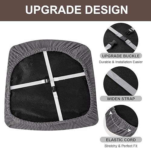 Miniatura 4 de Genina Juego de 4 fundas de asiento impermeables para sillas de comedor, fundas protectoras elásticas para silla de comedor, para cocina, hotel (4,