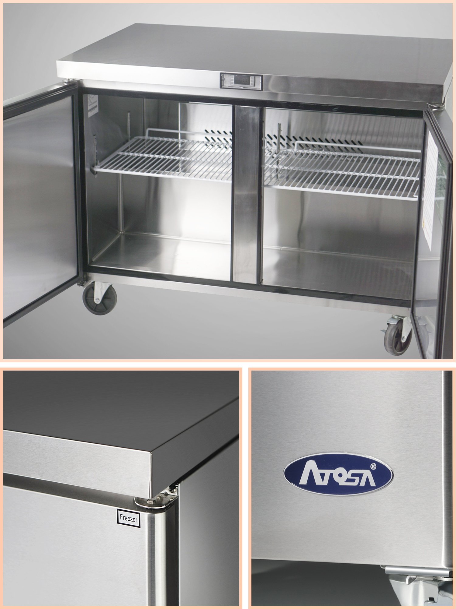 Atosa Commercial Undercounter Refrigerator,Commercial Medium Beverage Cooler Fridge Center Mgf8402 2 Door Stainless Steel Horizontal Refrigerators 12 Cu.Ft.48w30d36.6h Inch 32?-38? on Fridge.com - View 6