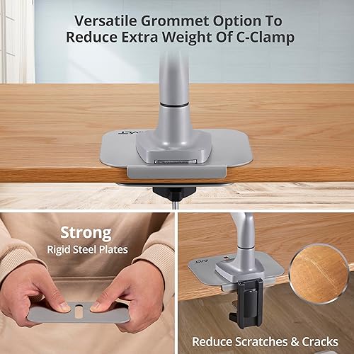 Miniatura 7 de AVLT Soporte de placa de refuerzo ajustable para mesa frágil - Soporta soporte de monitor con abrazadera C o instalación de ojales, gris