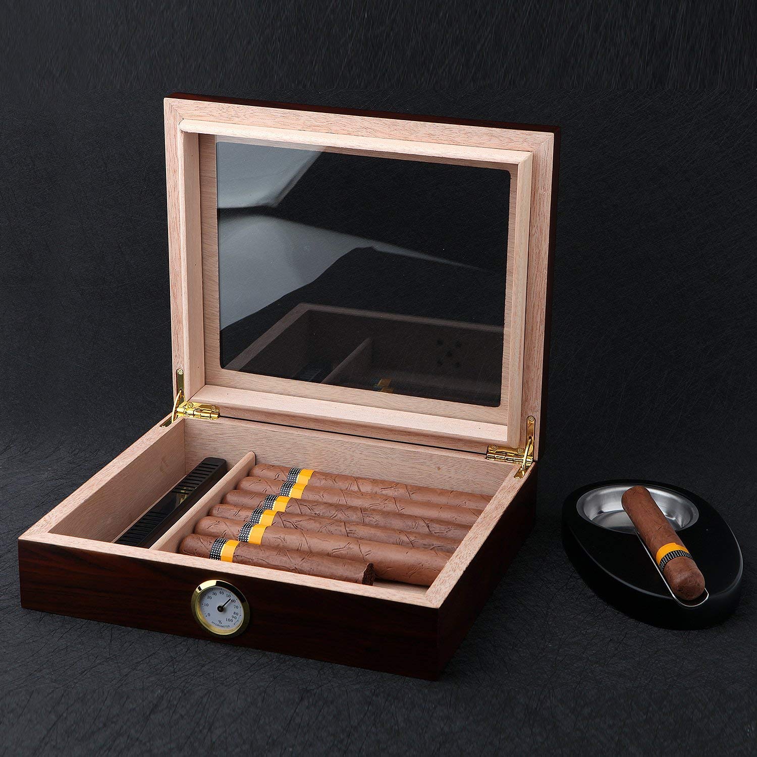 Handmade Cigar Humidor, Cedar Cigar Desktop Box with Humidifier and