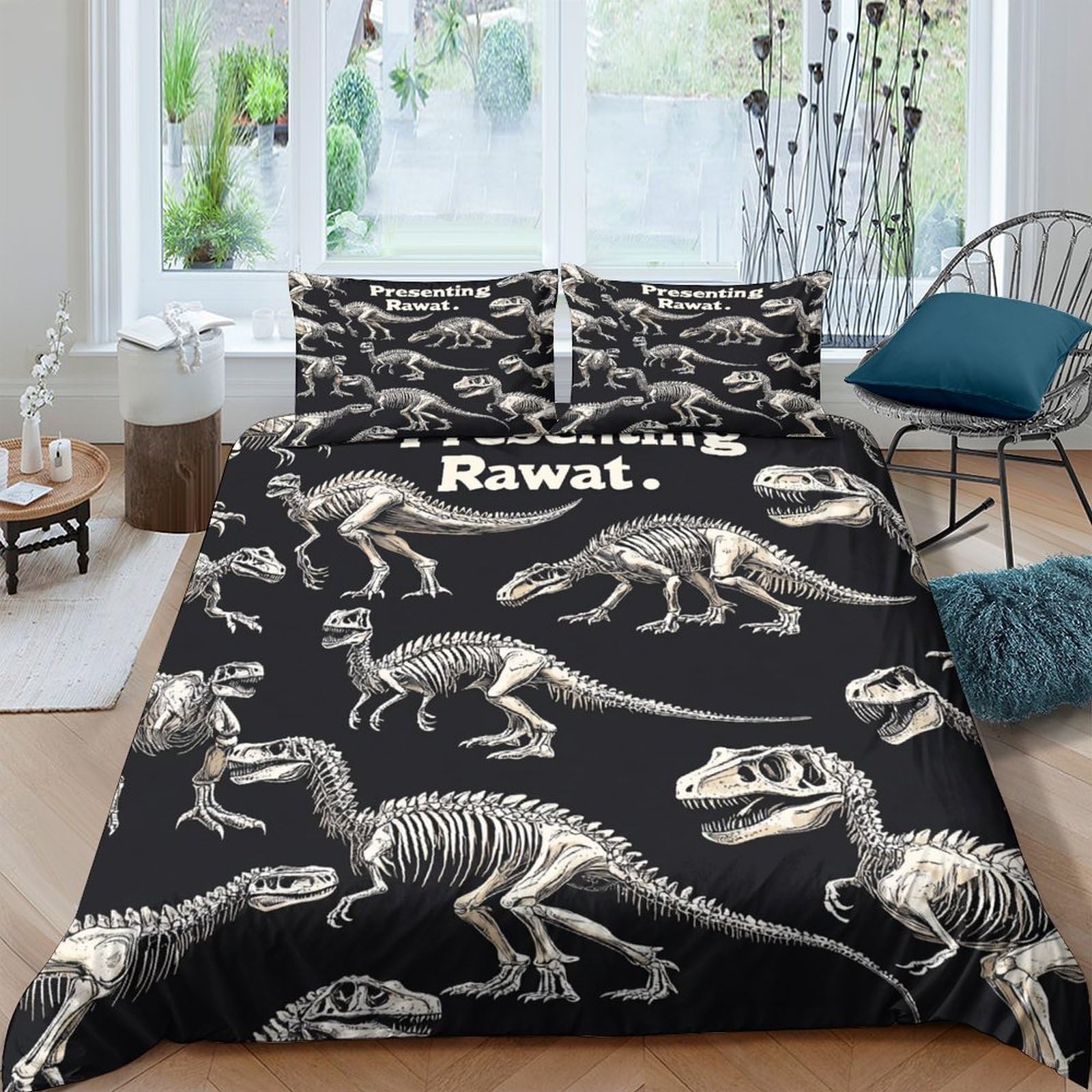 Ctjqhvkz Style-1 3D Printed Dinosaur Skeleton Fitted Sheet Microfiber Soft Breathable Fossil Bed Cover For Bedroom Dorm Decor Single（135X200cm）