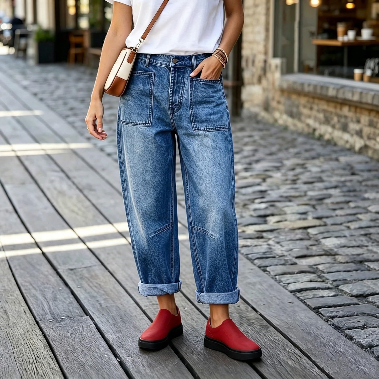 Jeans Donna Vita Alta Palazzo Jeans Vita Alta Larghi Curvy Pantaloni Denim Baggy Casual Gamba Larga Palazzo Pantaloni Elasticizzati Leggeri Wide Leg Moda Streetwear Y2k Taglie Forti Vintage