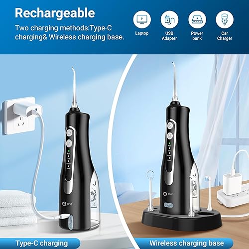 Miniatura 6 de Reva Irrigador oral inalámbrico irrigador de agua para dientes, encías y aparatos ortopédicos  4 modos, tanque de 10.8 fl oz, boquilla giratoria de