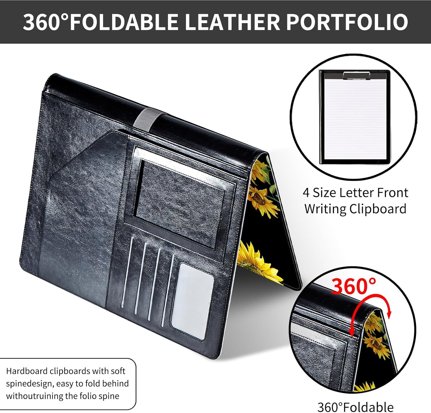 Padfolio/Portfolio Folder Clipboard,Padfolio Clipboard,Writing Portfolio Leather with Cover for Card Holder Slot Letter Size A4 for Office Conference Notepad Clip Boards,Sunflower Matthew 19:26