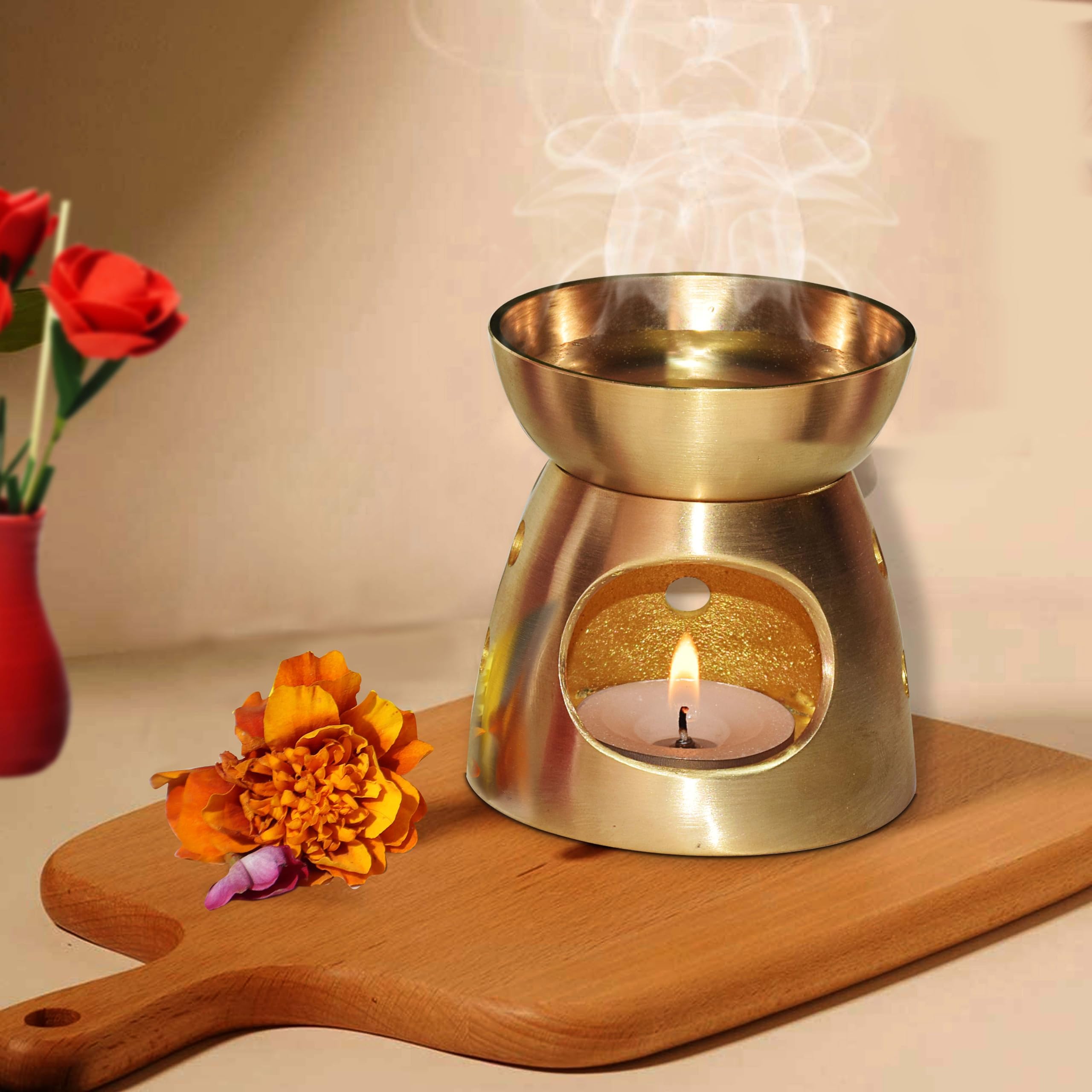 - Pure Source India Oil Burner, Oil Diffuser, Made by Solid Brass, Coming with 1 Tea Light Candle.