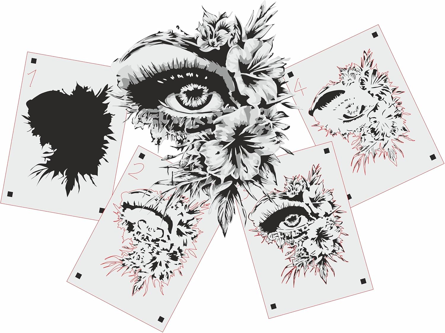 TS-004 Tattoo Style Stencil for acryl, Airbrush, Spray, Paints and Wall Paint (A3)