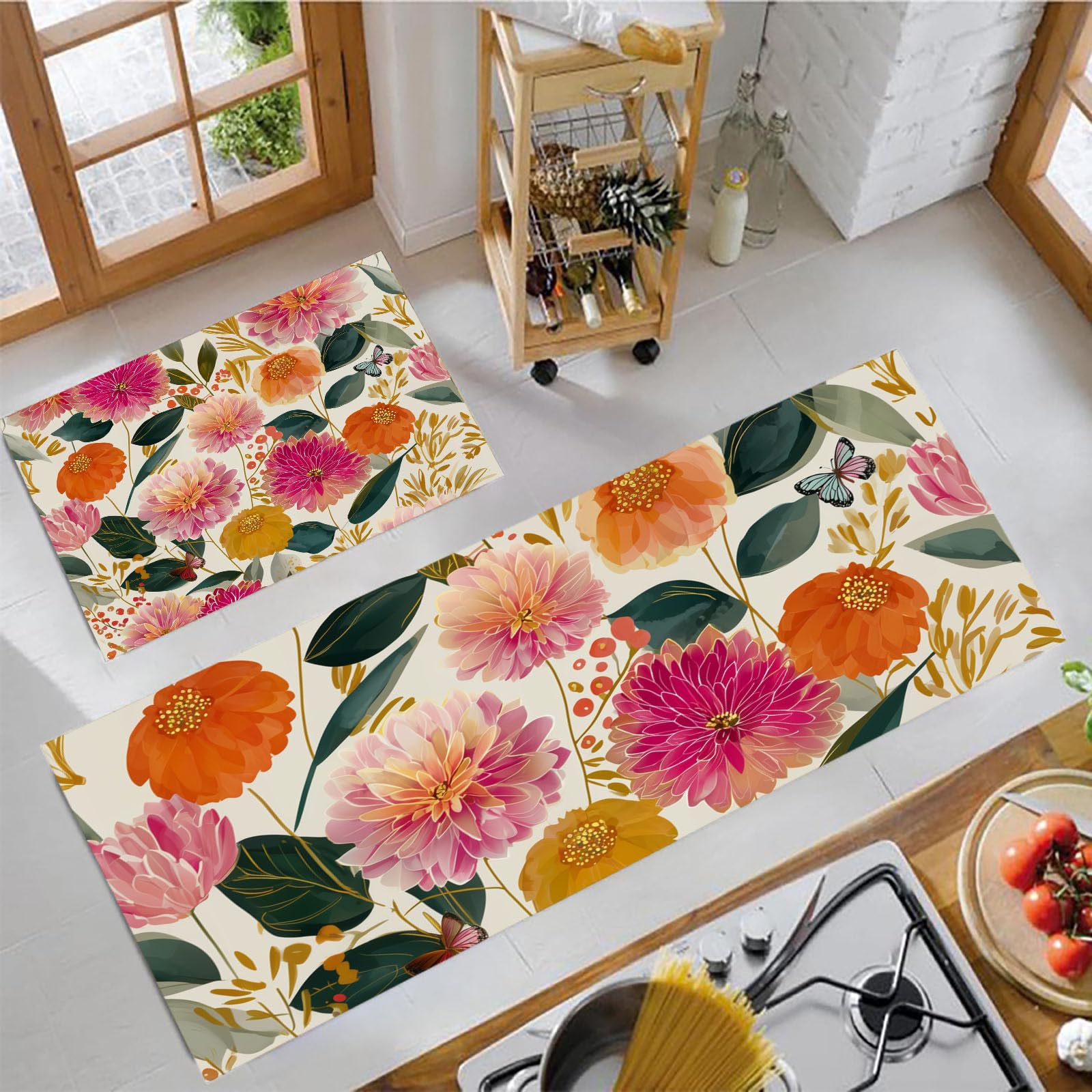 Alfombra de cocina beige Dalia Acuarela ideal para crear un oasis culinario en casa