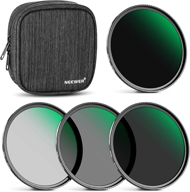 NEEWER 67mm Fixed ND Filter Kit ND1000 ND64 ND8 ND4 Neutral Density Filters, Double Sided 30 Layer NANO Coated/HD Optical Glass/Water Repellent/Scratch Resistant/Waterproof Filter Pouch