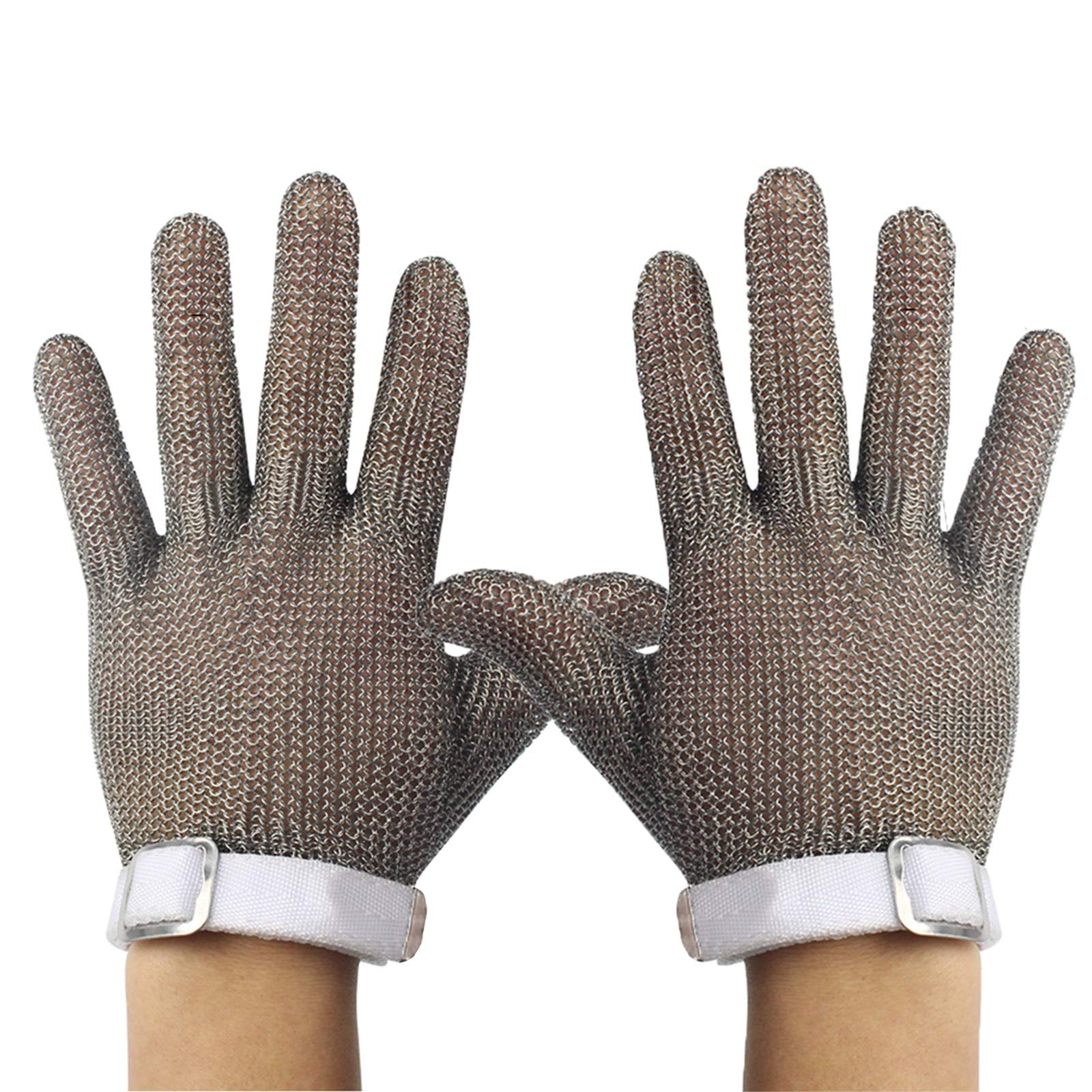 Guantes Anticortes, 2 Guantes anticorte de Acero Inoxidable 304L, de Seguridad para Cortar Carne, tallar Madera y Pescar, 6 tamaños