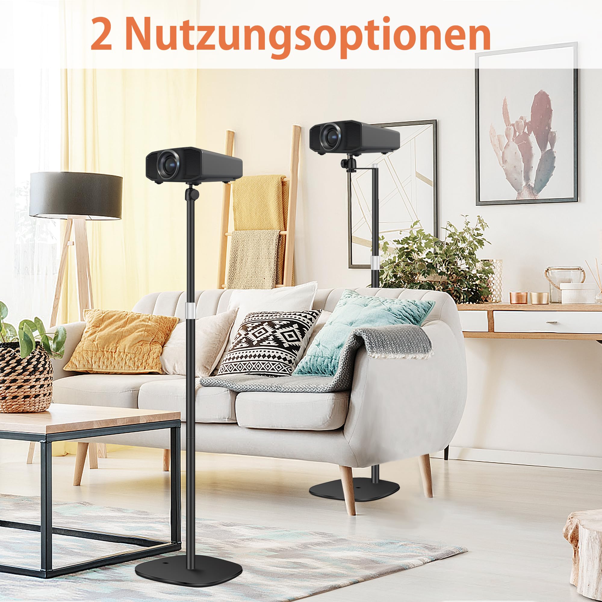 Beamer ständer Projektor Halterung, Beamer Halterung Höhenverstellbar von 90-126cm mit 360°Winkelrotation, Platzsparend, Tragkraft bis zu 5kg, Kompatibel mit Beamern, Kameras, Handyhalterungen