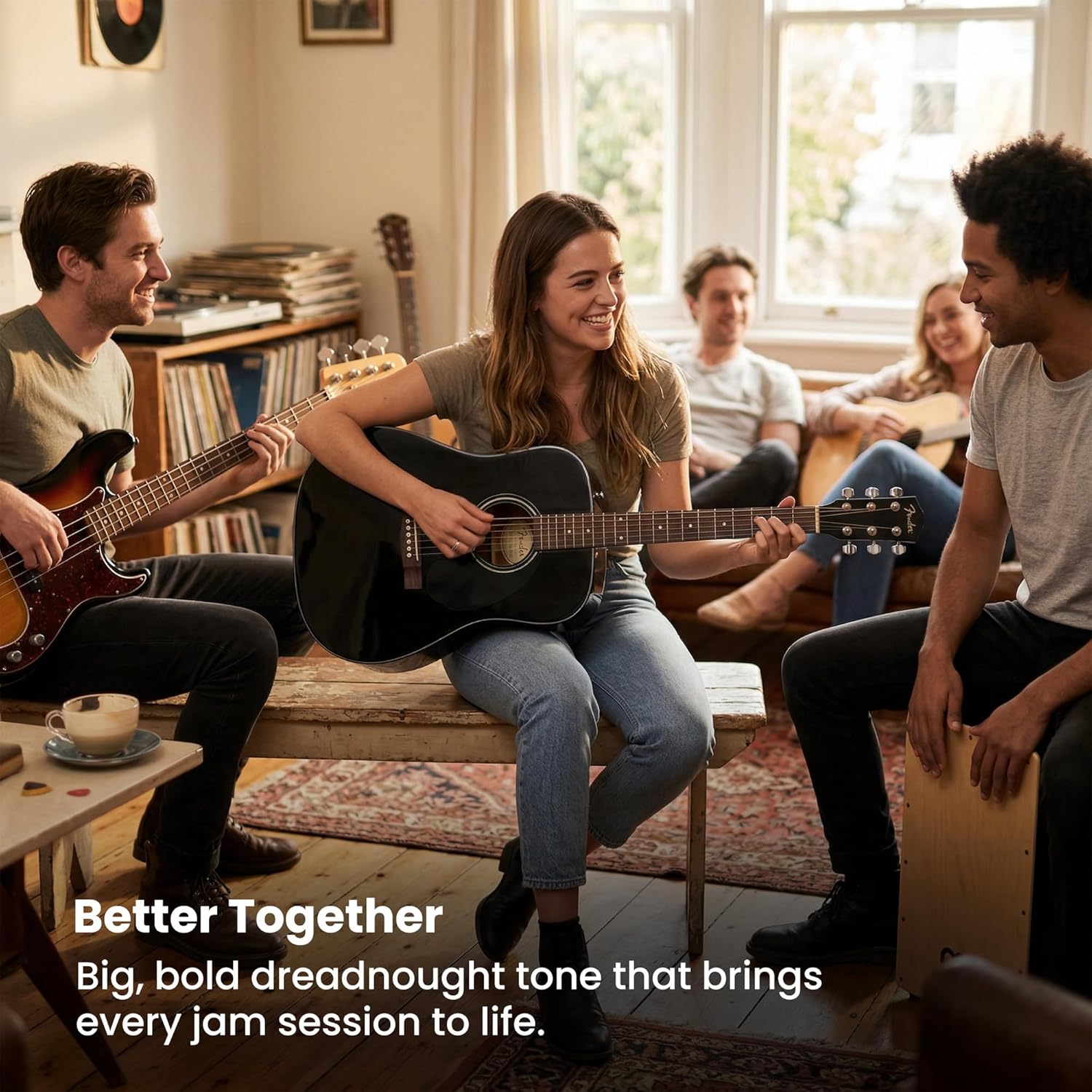 Fender CD-60S Solid Top Dreadnought Acoustic Guitar - Black Bundle with Gig Bag, Tuner, Strap, Strings, Picks, and Austin Bazaar Instructional DVD