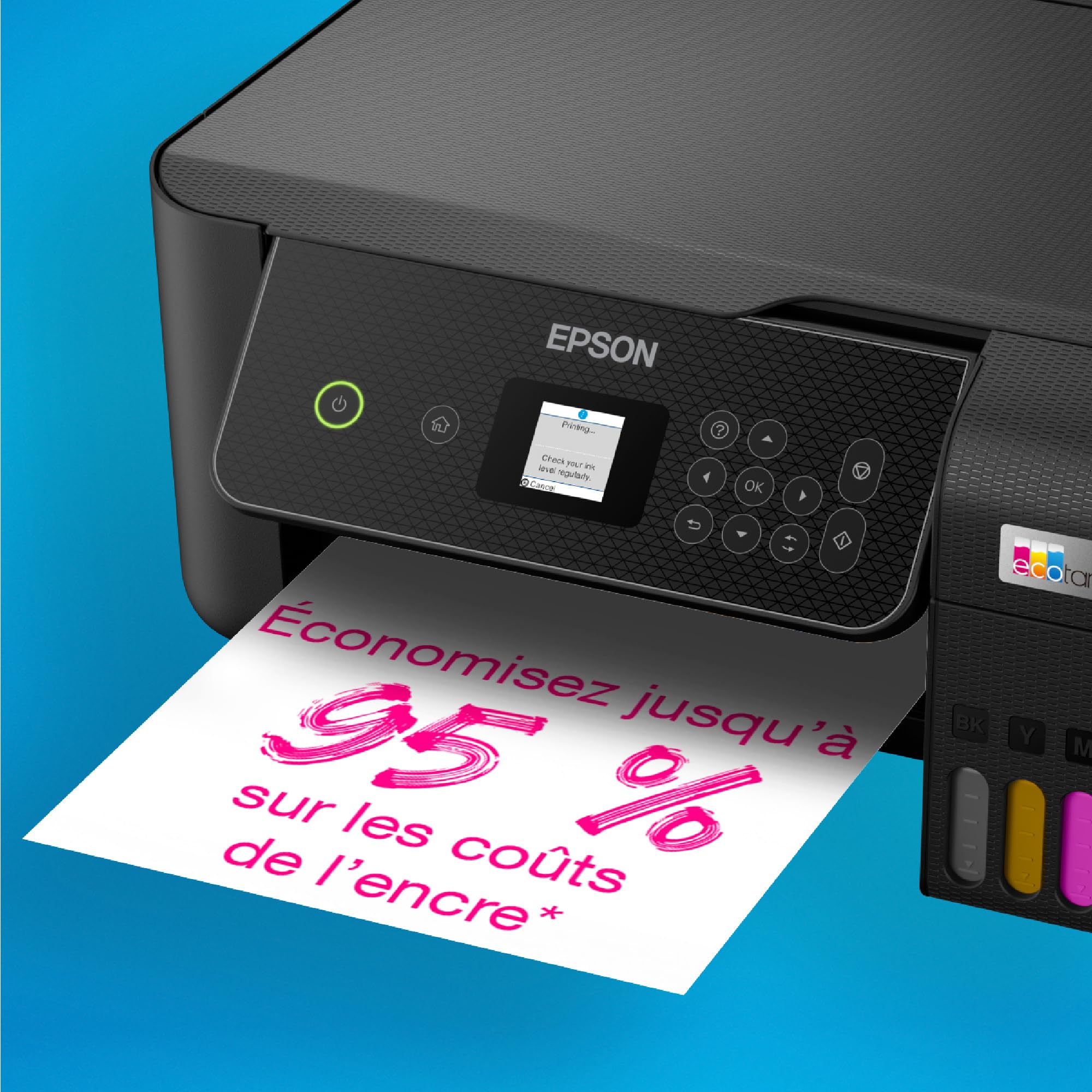 Epson EcoTank ET-2870 Imprimante à Réservoirs D’Encre | Maison & Petit Bureau | Wi-FI | A4 | Imprimer, Copier, Numériser | Écran LCD 3,7cm | Jusqu’à 3 Ans d’Encre Inclus