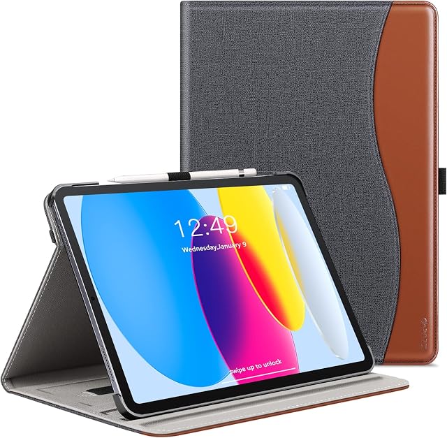 Ztotop Case for iPad 10th Generation,10.9 Inch 2022 Model, Premium Leather Business Cover with Auto Wake / Sleep Function, Multi-Angle Viewing Stand Cover with Pocket & Pencil Holder, Demin Black