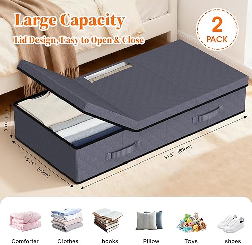 Miniatura 2 de Contenedores de almacenamiento para debajo de la cama con tapas, paquete de 2, bolsas de almacenamiento de ropa plegables y apilables con ventana
