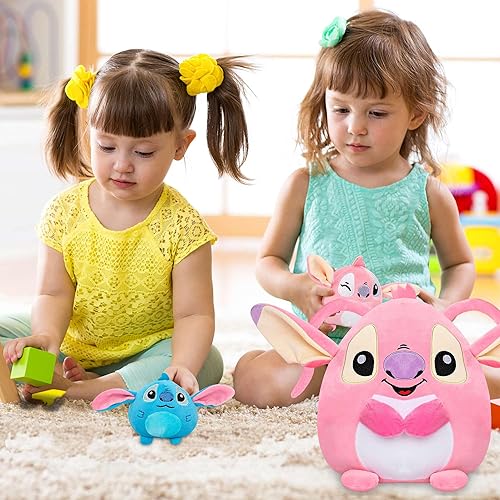 Miniatura 6 de Peluche de Angel Lilo Stitch de 15 pulgadas, diseño de dibujos animados rosa con 3 monstruos de bebé, almohada alienígena de peluche, regalo para