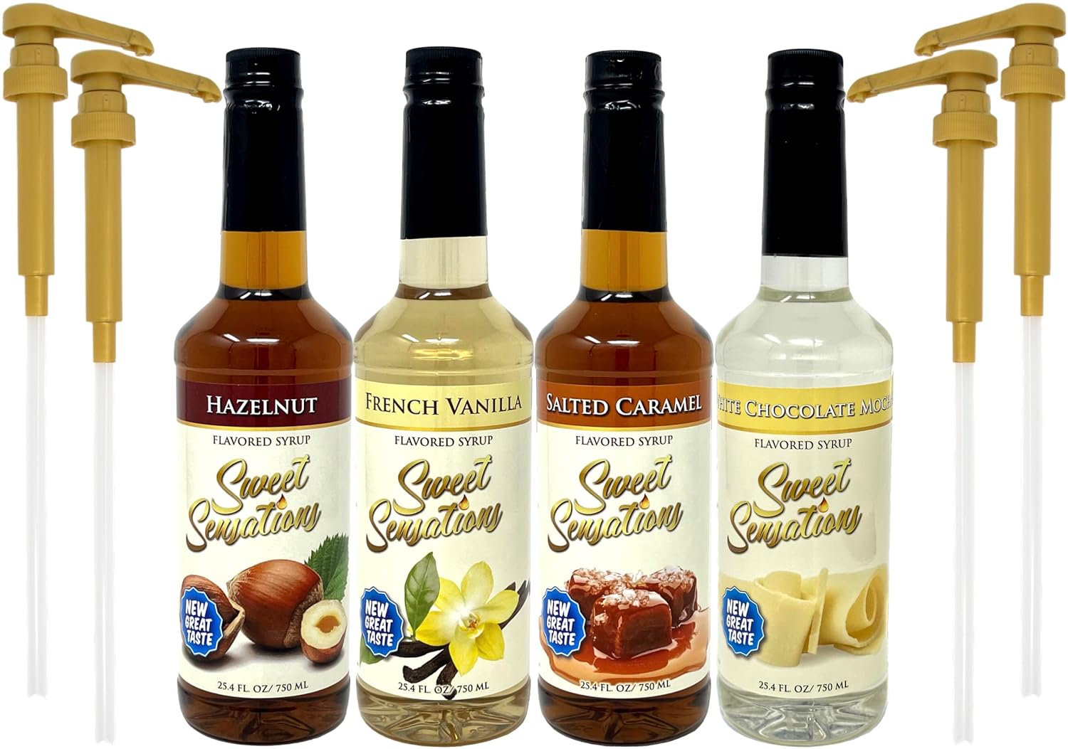Sweet Sensation Coffee Syrup Variety (Pack of 4) with 4 By
