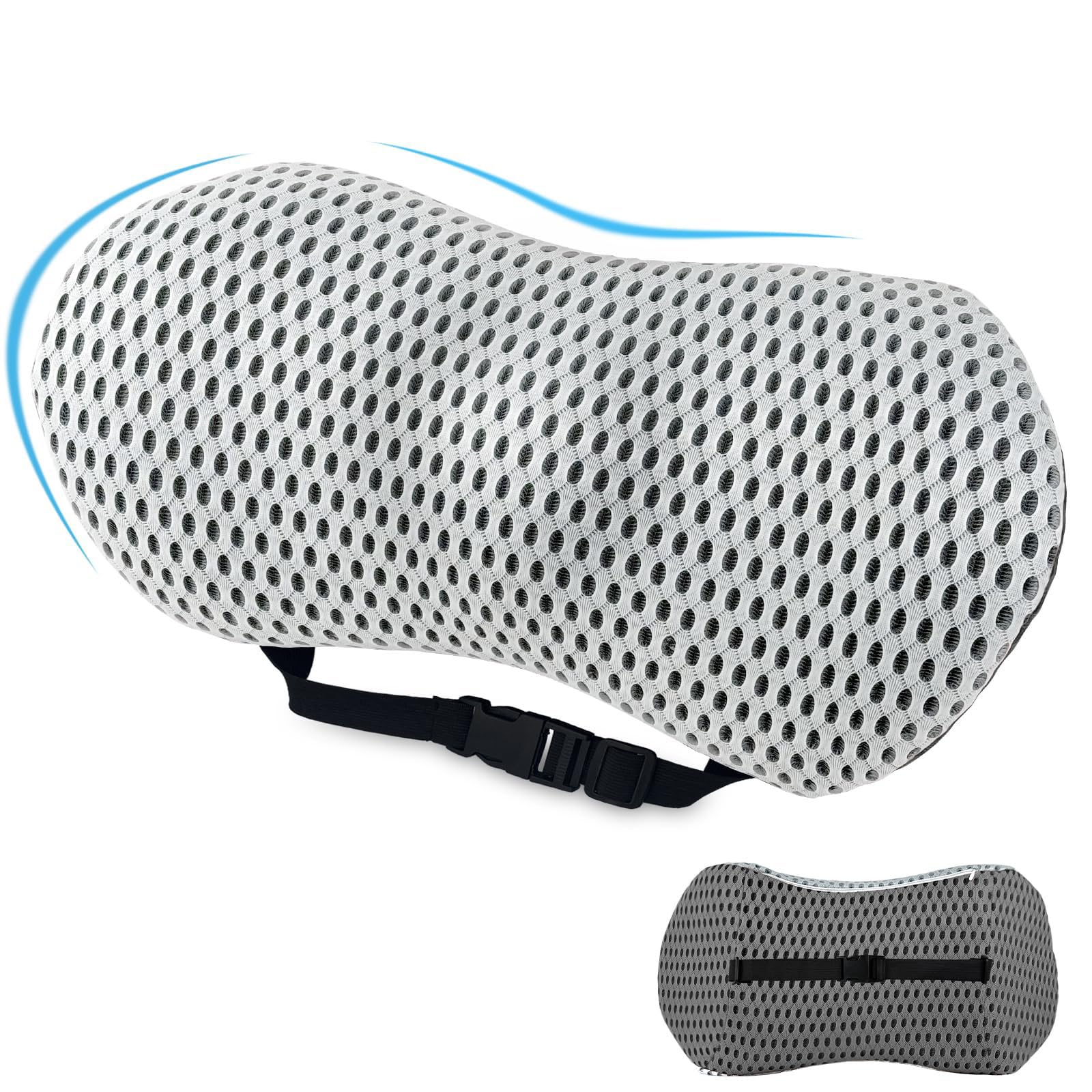 Aipwerer Cojin Lumbar Coche Silla Oficina,Espuma Viscoelástica Cojín Ergonómico para Casa,Respaldo Cojín Lumbar con Adjustable Straps,para Coche,Silla Oficina,Sofa Soporte Lumbares (Gris Oscuro/Gris)