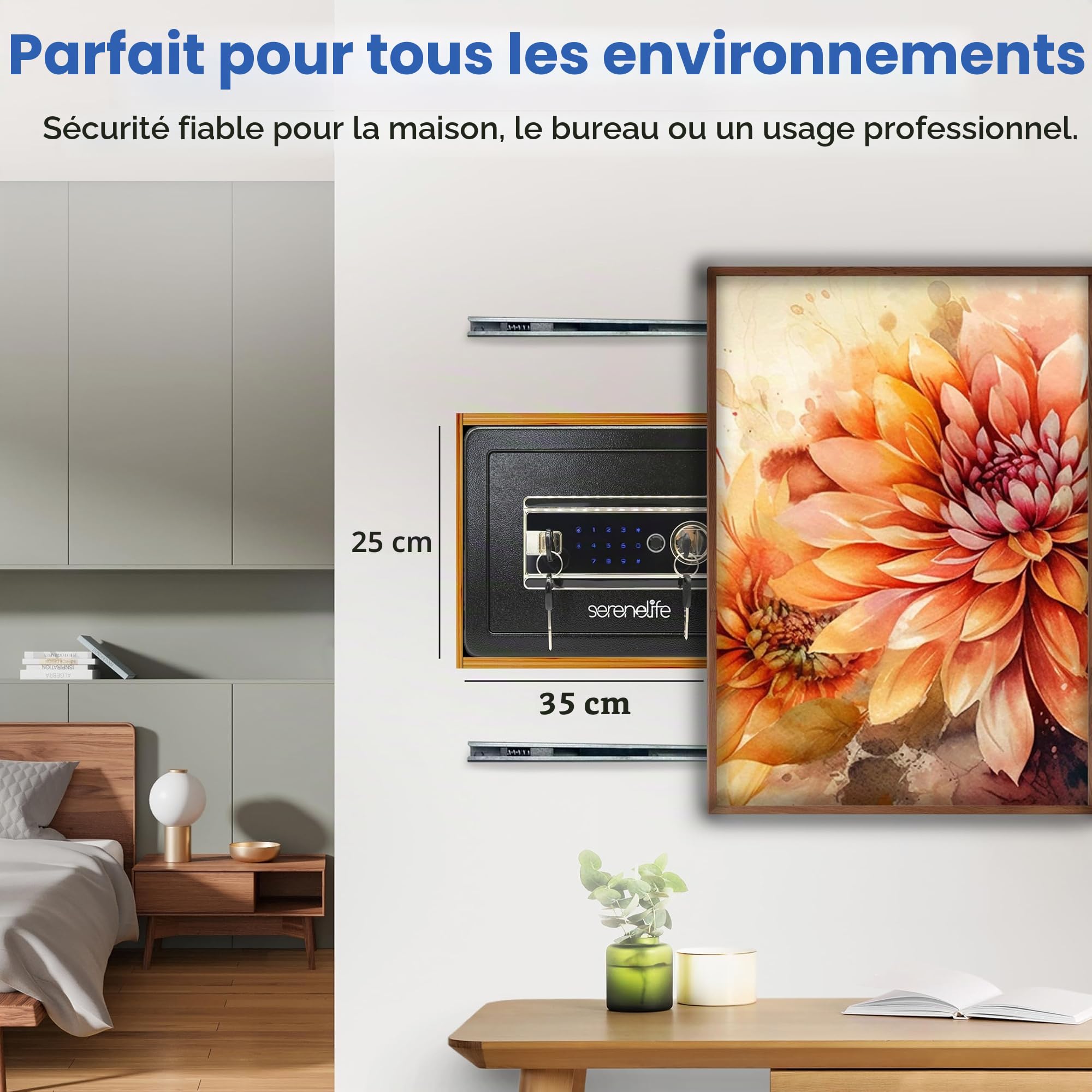 SereneLife Coffre-Fort pour Maison | Accès Électronique par Empreinte Digitale, Coffre à Argent pour Maison et Bureau, Clavier Tactile & Serrure, Acier, Inclut 2 Clés Maîtresses