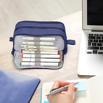 large capacity pencil case with compartments navy blue pencil pouch school supplies for boys big pencils case for teen boys extra large special pen bag pencil bags with zipper pen cases for adults