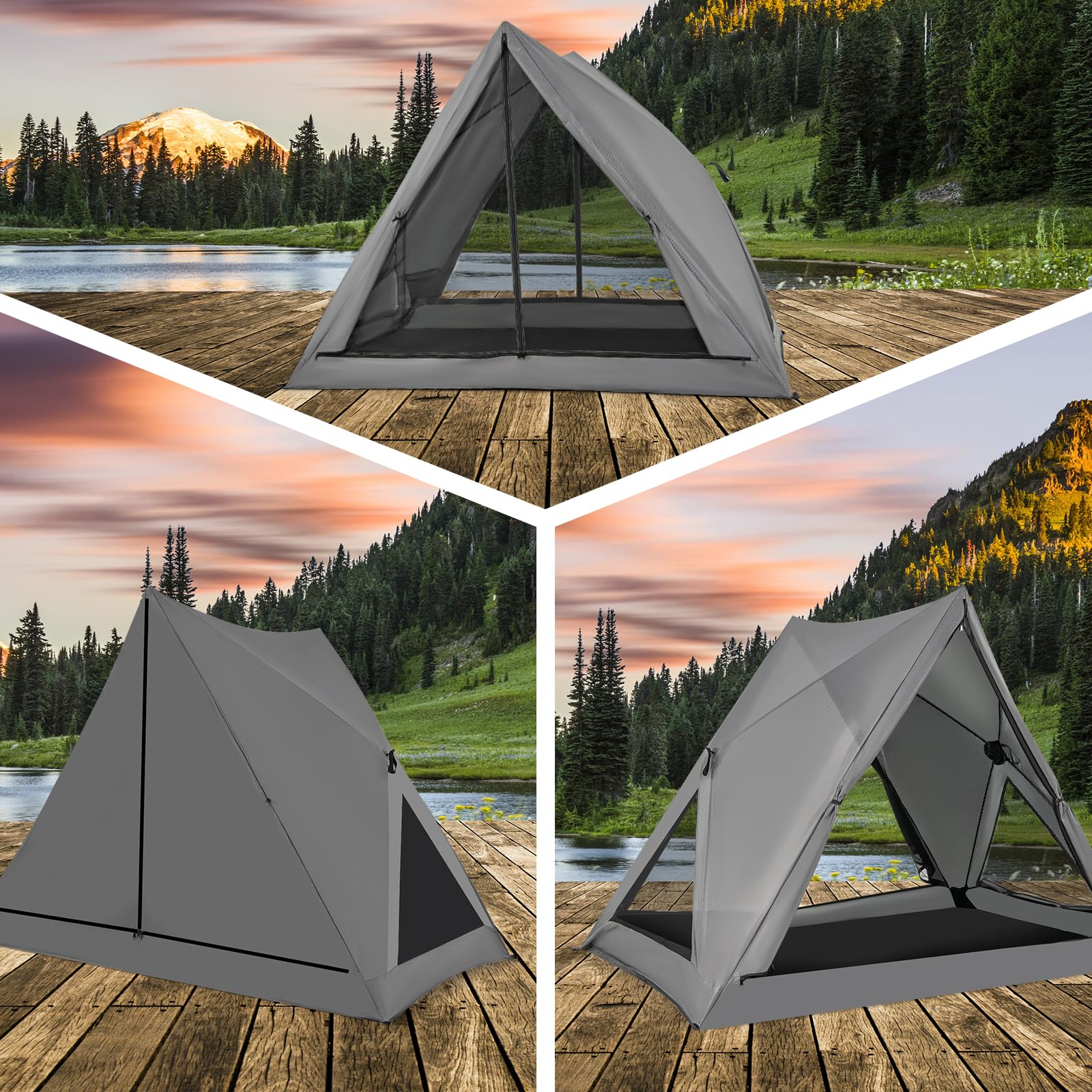 GOPLUS Tente de Camping pour 4-6 Personnes, Tente Familiale Tipi Chapiteaux, 3 Portes, 3 Fenêtres en Maille,Sac de Transport, pour Randonnée, Voyage