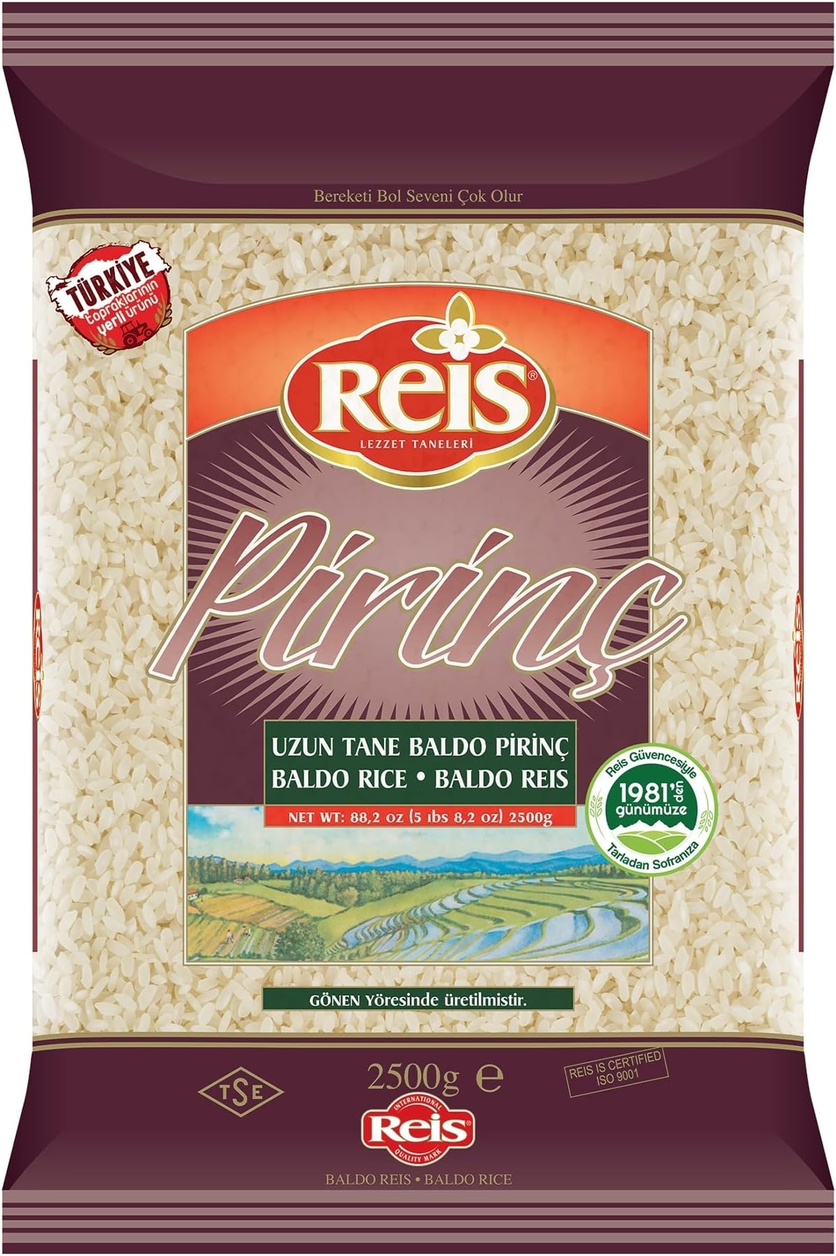 Reis Baldo Rice, Long Grain White Rice, Natural Cereal Bag for Pilafs & Meals, Healthy Pantry Staples, Turkish Grocery Foods, Non-GMO, Bulk, Arroz, Pirinc, Vegan, Halal, 5.5 Lbs (2500g)