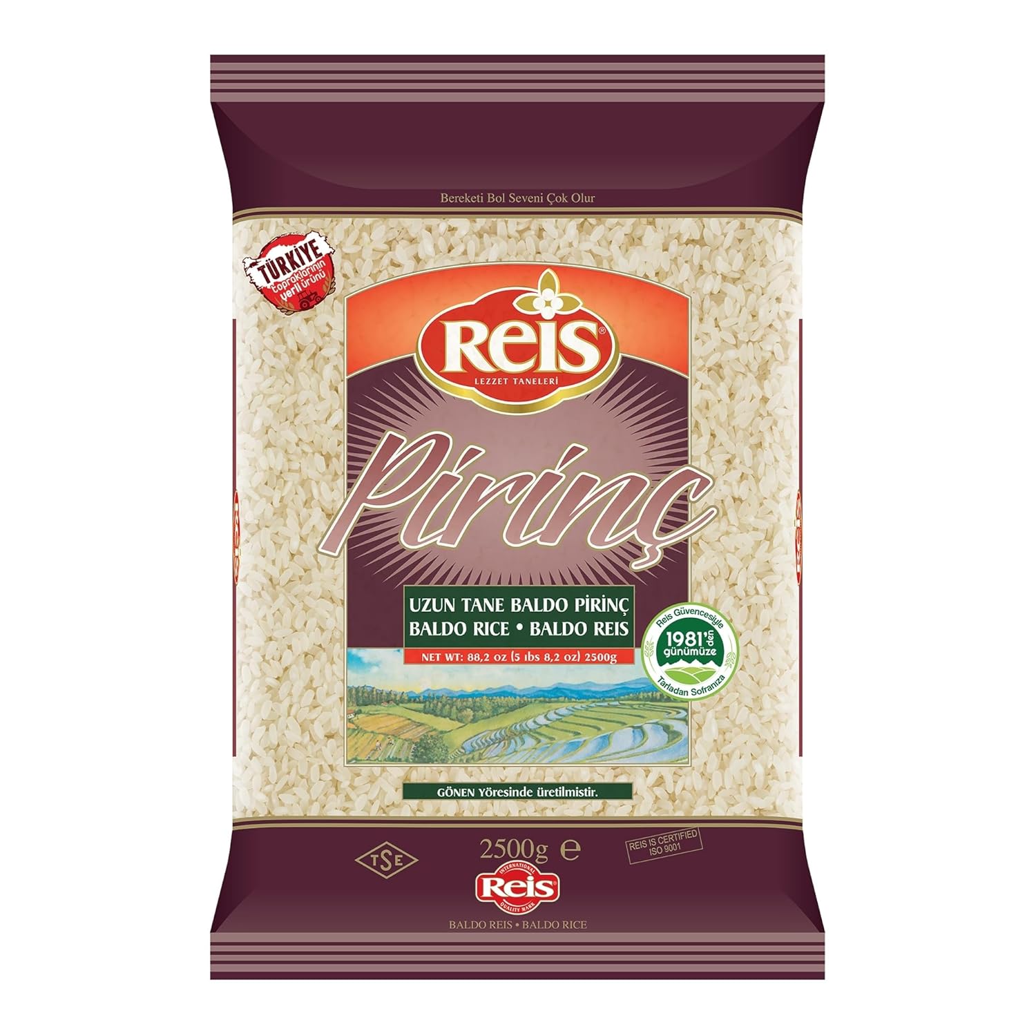 Reis Baldo Rice, Long Grain White Rice, Natural Cereal Bag for Pilafs & Meals, Healthy Pantry Staples, Turkish Grocery Foods, Non-GMO, Bulk, Arroz, Pirinc, Vegan, Halal, 5.5 Lbs (2500g)